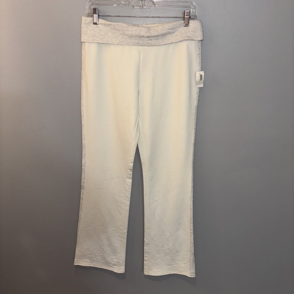 Y2k Old Navy Fold Over Yoga/ Sweat Pants White  Flared Gray Side Paneling Size S